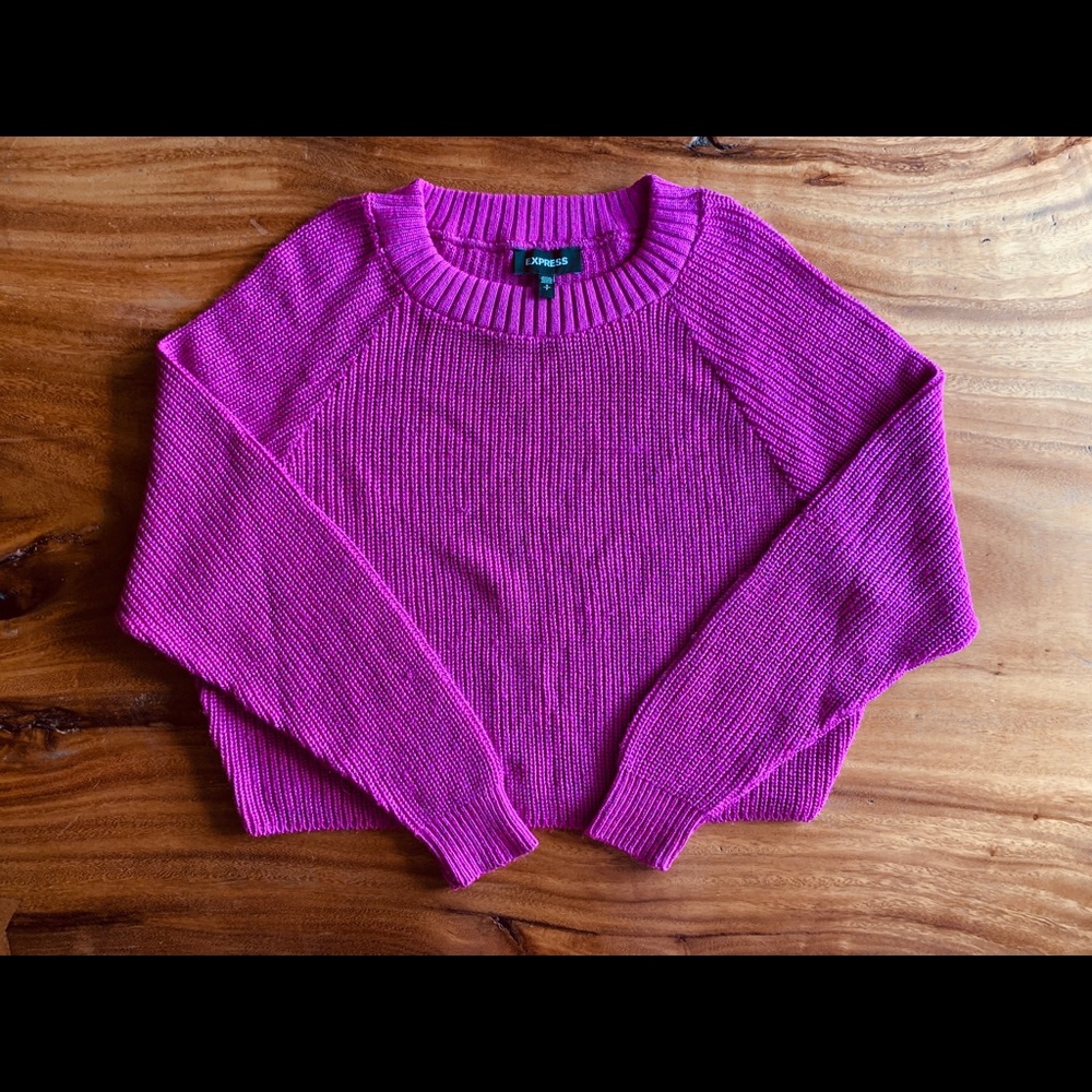 Express Fuschia Knit Cropped Sweater Small